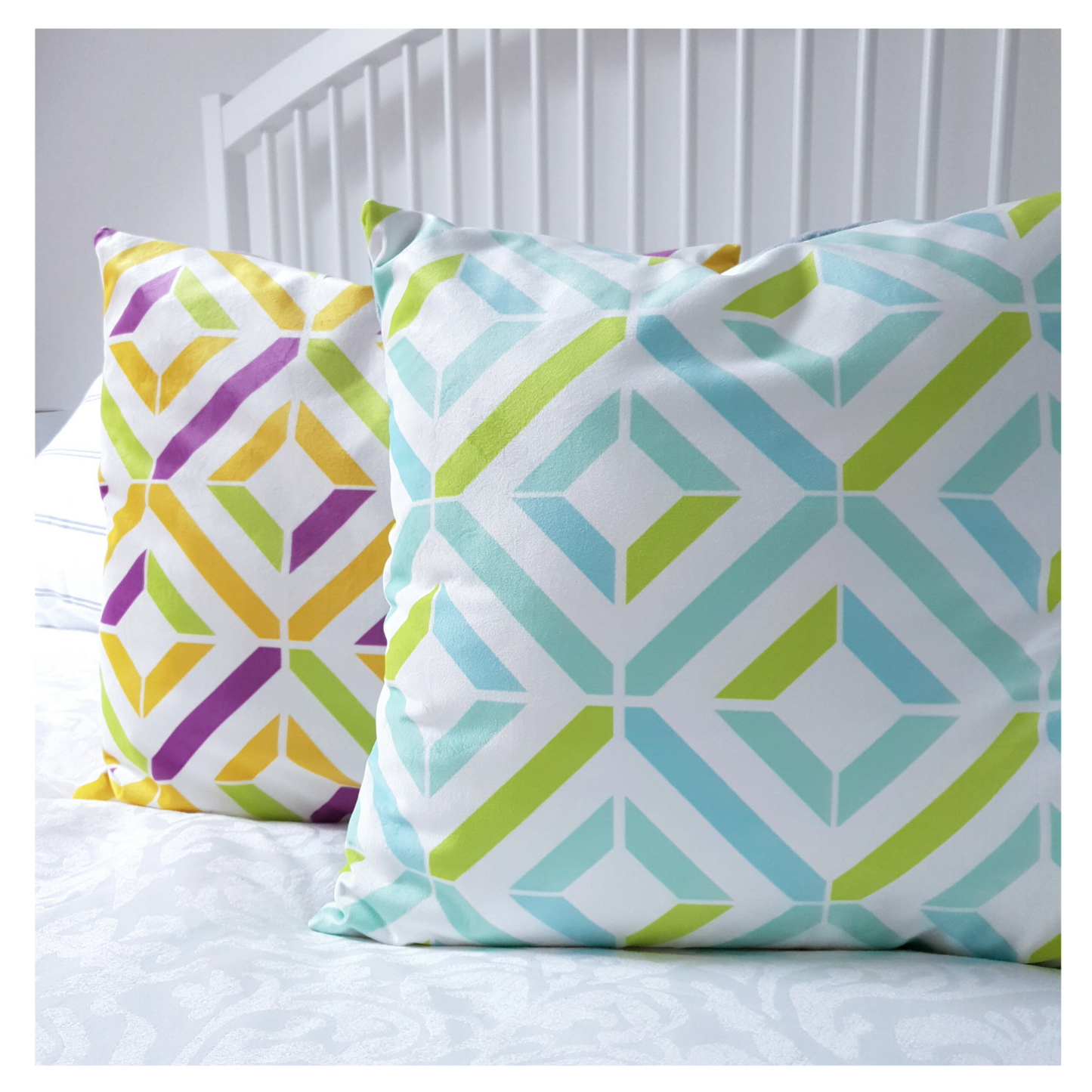 Geometric Velvet Cushion Cover | Turquoise, Mint & Lime
