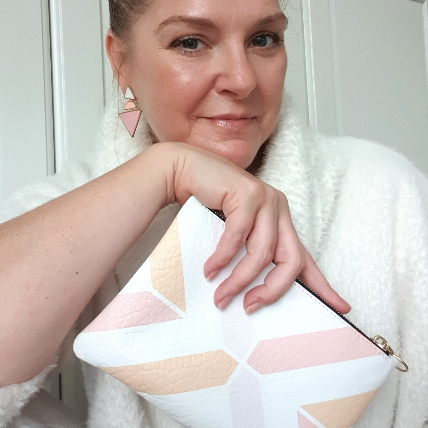 Geometric Clutch & Earrings Gift Set | Pastel Peach