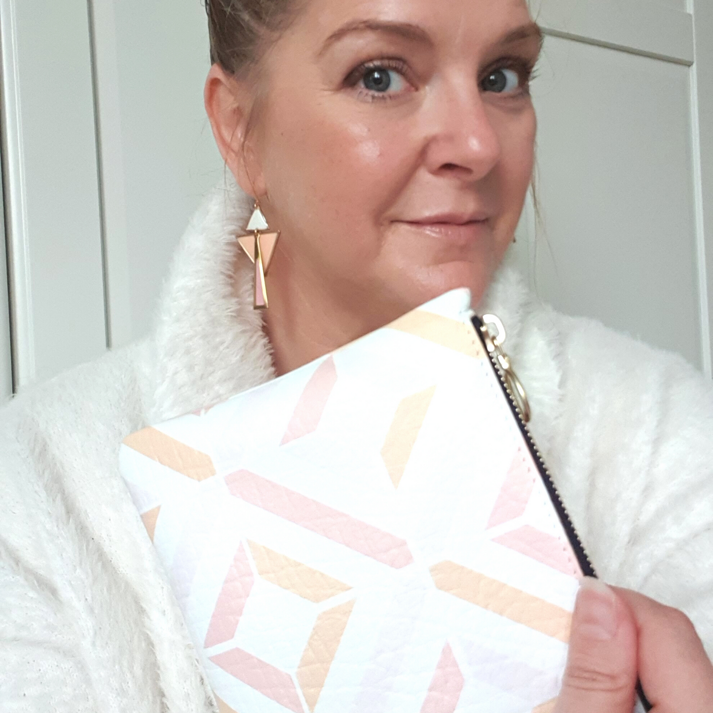Geometric Clutch & Earrings Gift Set | Pastel Peach