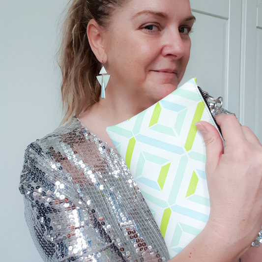 Geometric Clutch & Earrings Gift Set | Pastel Blue & Green