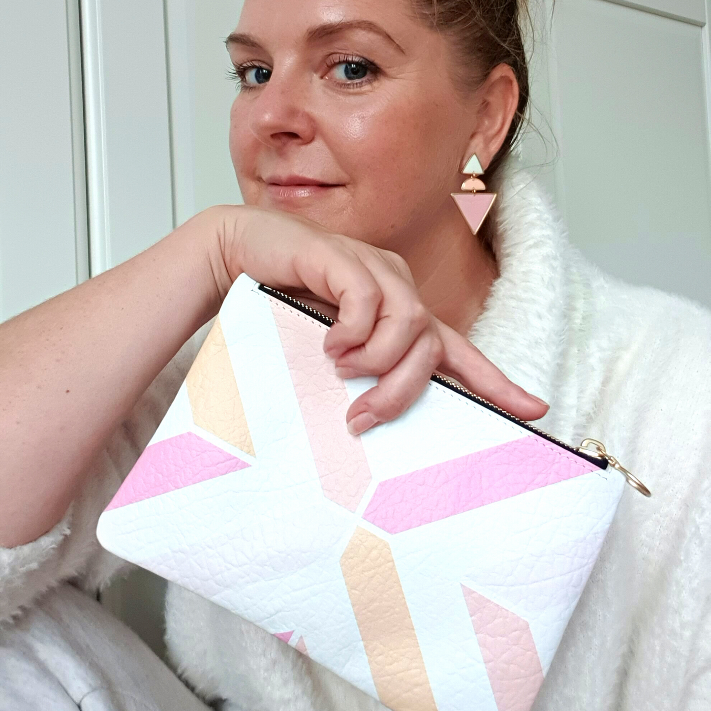 Geometric Clutch & Earrings Gift Set | Pastel Peach & Vintage Rose