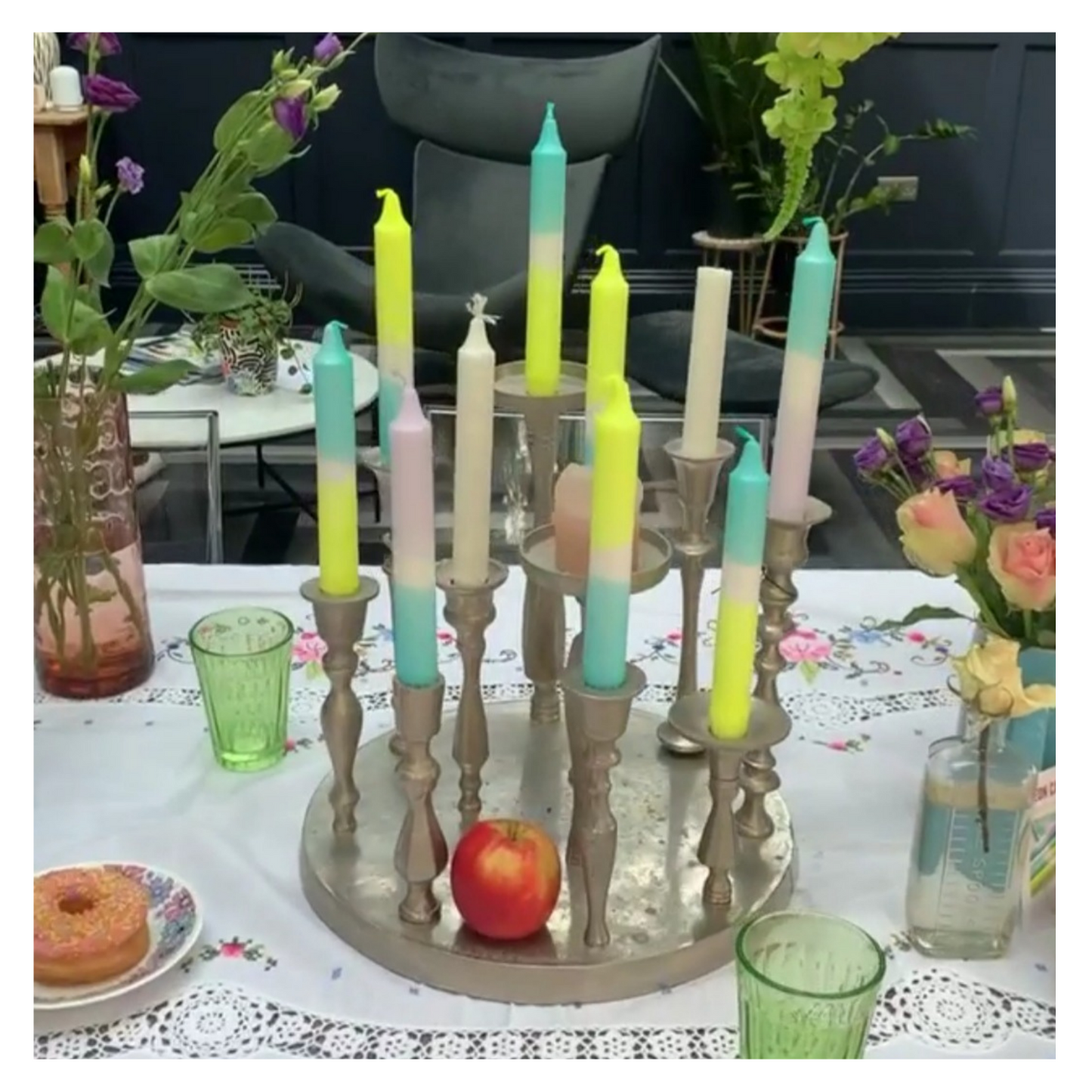 Neon Dip Dye Candles | Turquoise Yellow