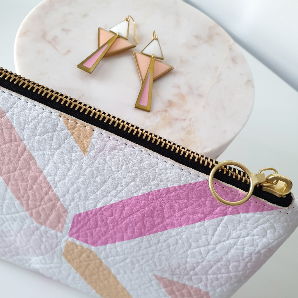 Geometric Clutch & Earrings Gift Set | Pastel Peach & Vintage Rose