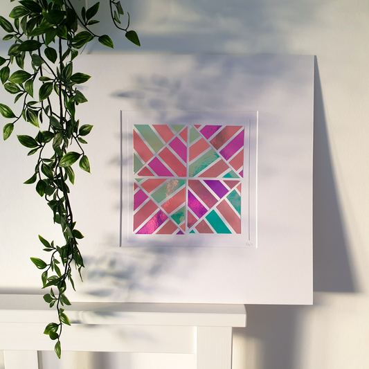 Holographic Pastel Pink Mosaic | Large Geo