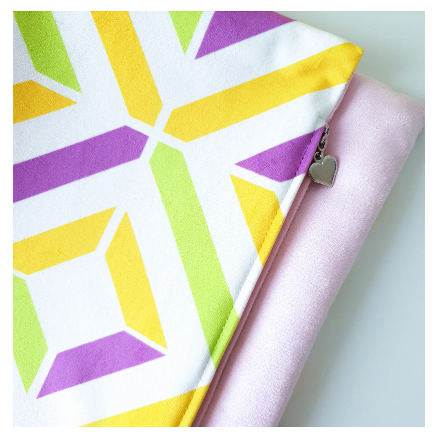 Geometric Velvet Cushion Cover | Purple, Orange & Lime