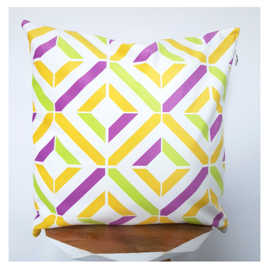 Geometric Velvet Cushion Cover | Purple, Orange & Lime