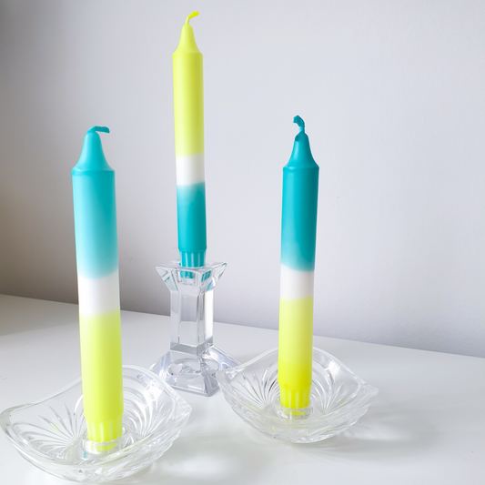 Neon Dip Dye Candles | Turquoise Yellow