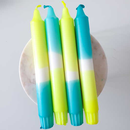 Neon Dip Dye Candles | Turquoise Yellow